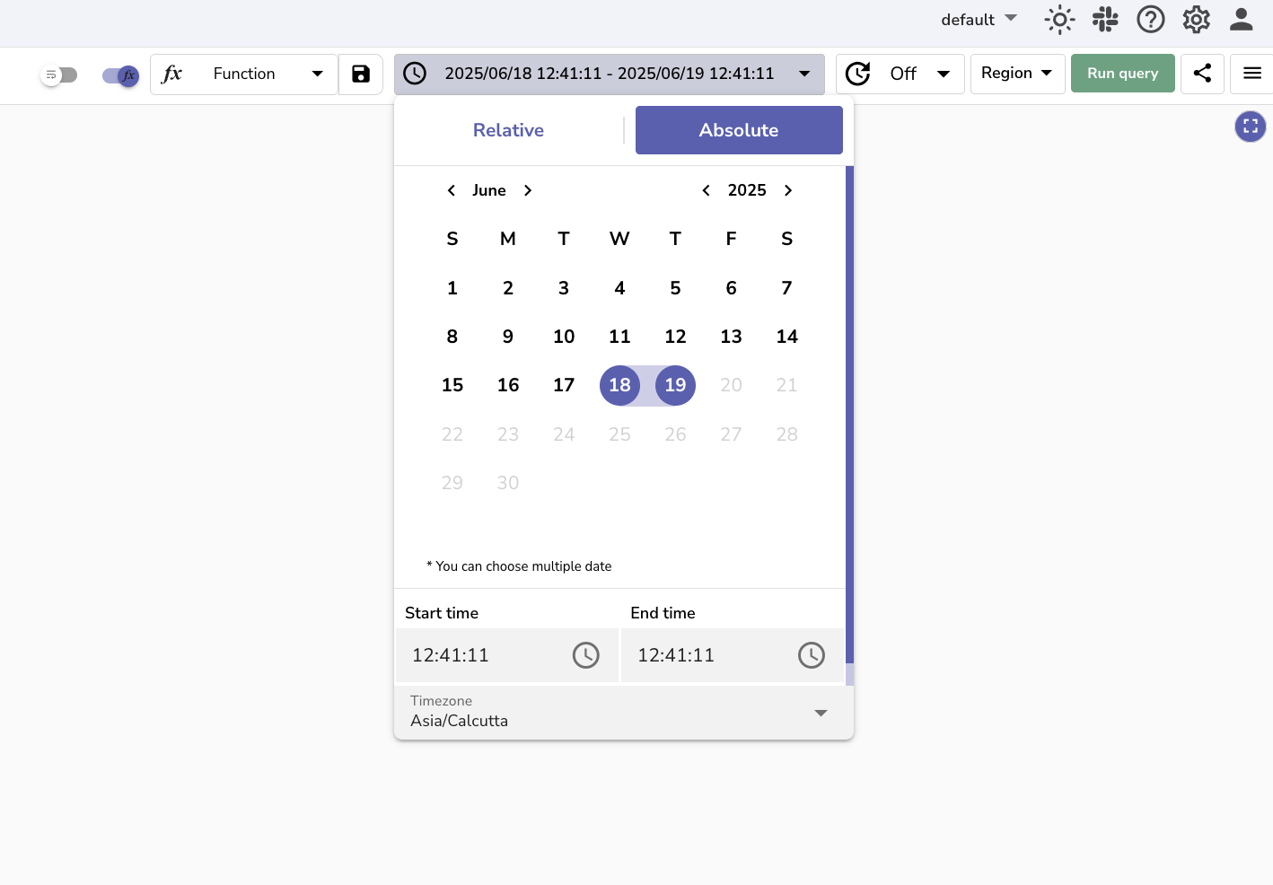Logs time range selector- absolute