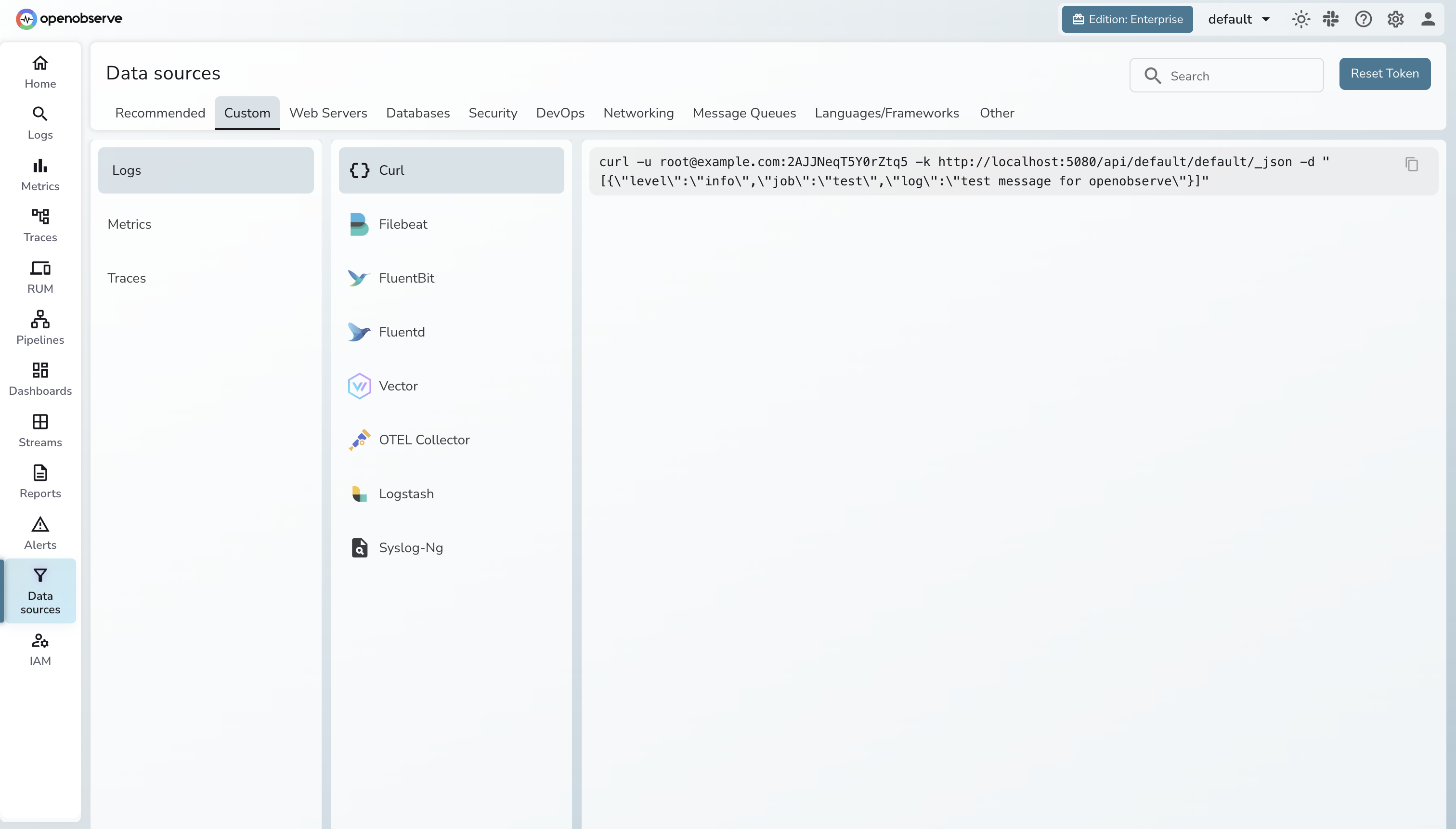 OpenObserve Data Sources UI