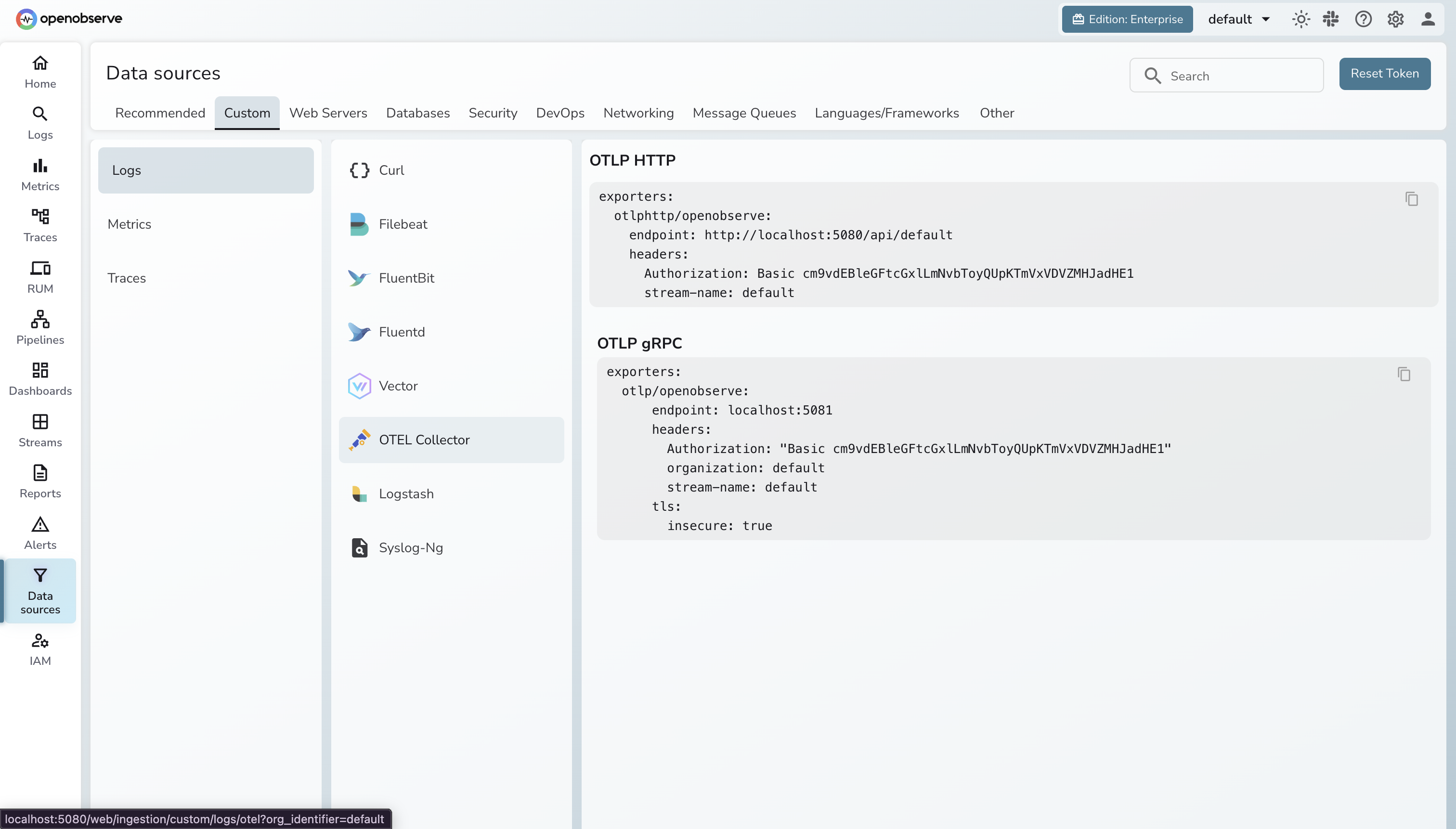 OpenObserve Data Sources - OTel Collector Traces