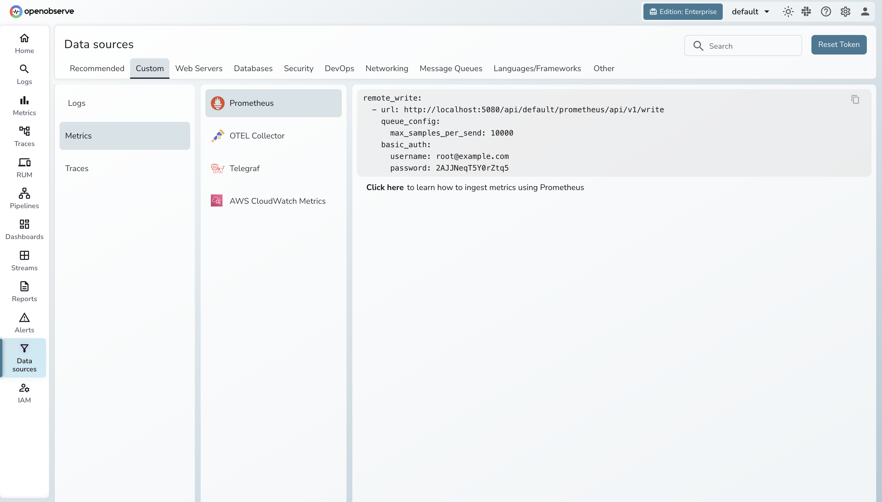 OpenObserve Data Sources - Prometheus Remote Write