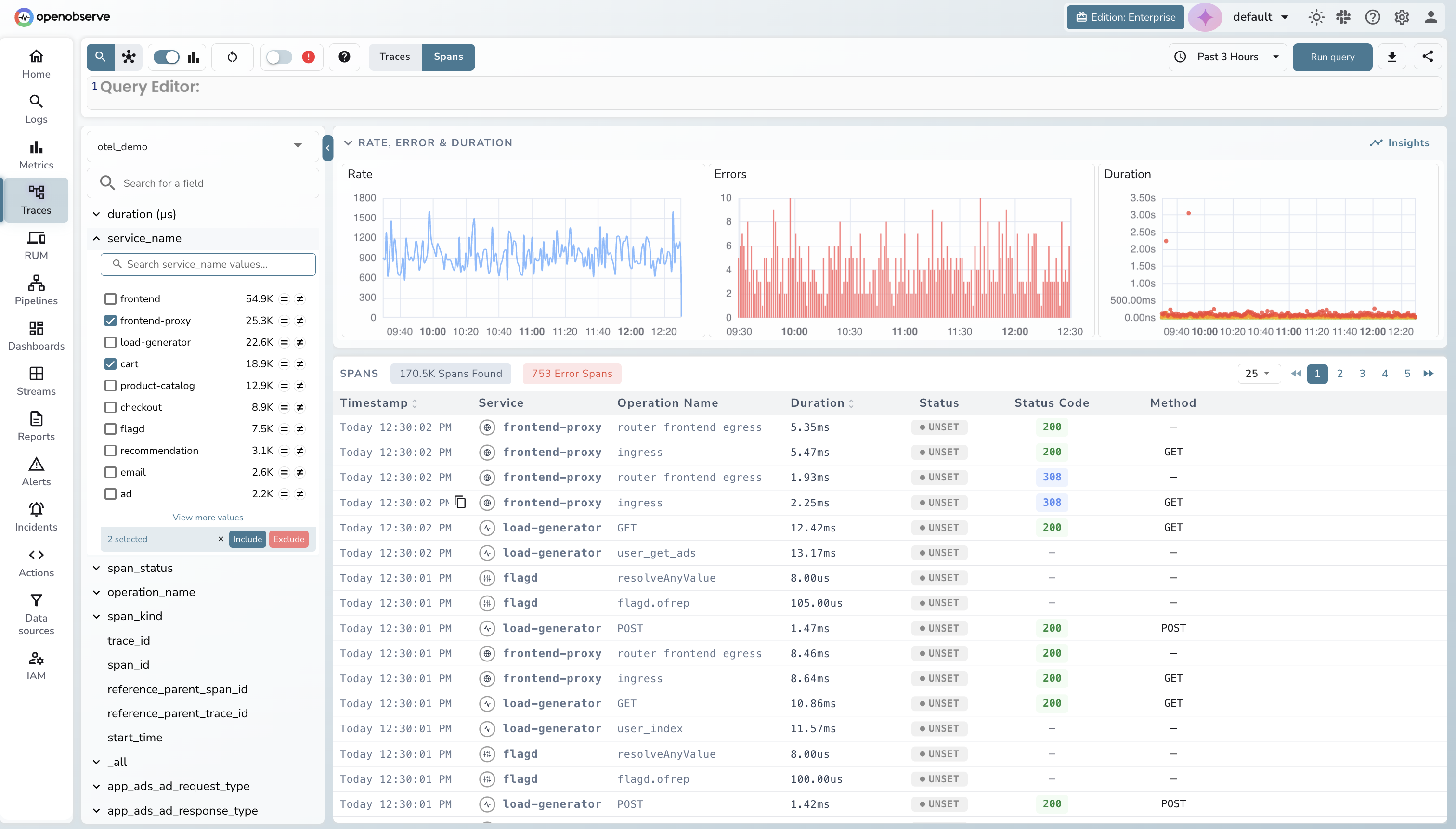 OpenObserve Traces Explorer