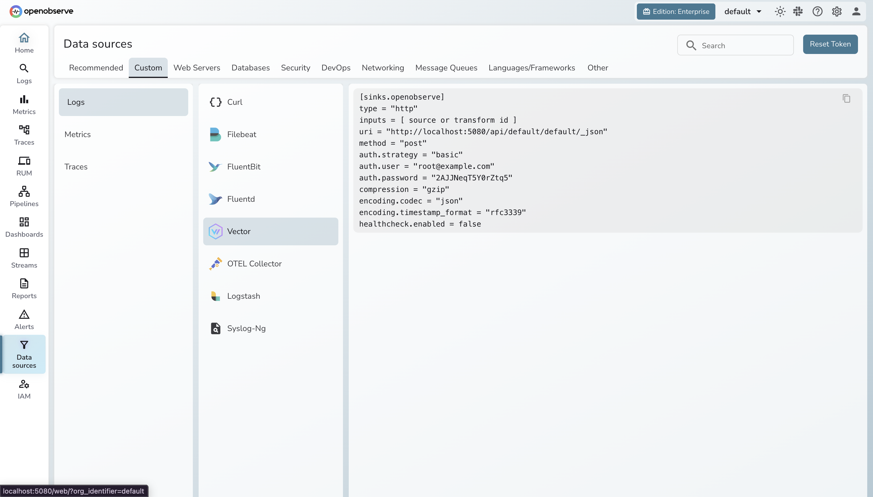 OpenObserve Data Sources - Vector