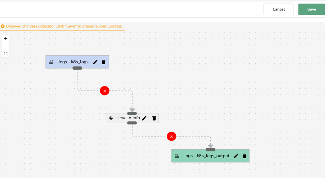 realtime pipeline node connection