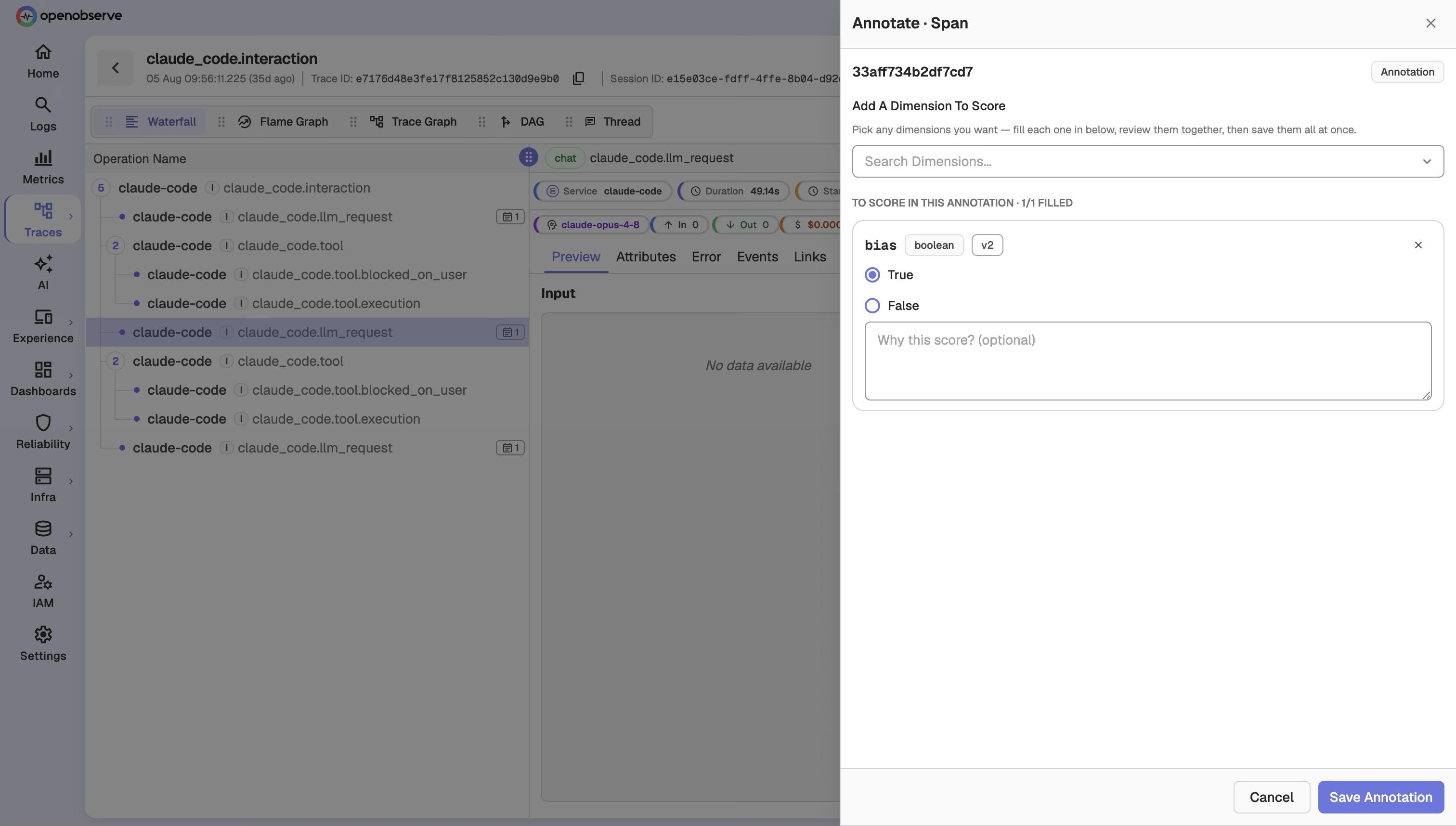 The Annotate drawer for on-demand annotation