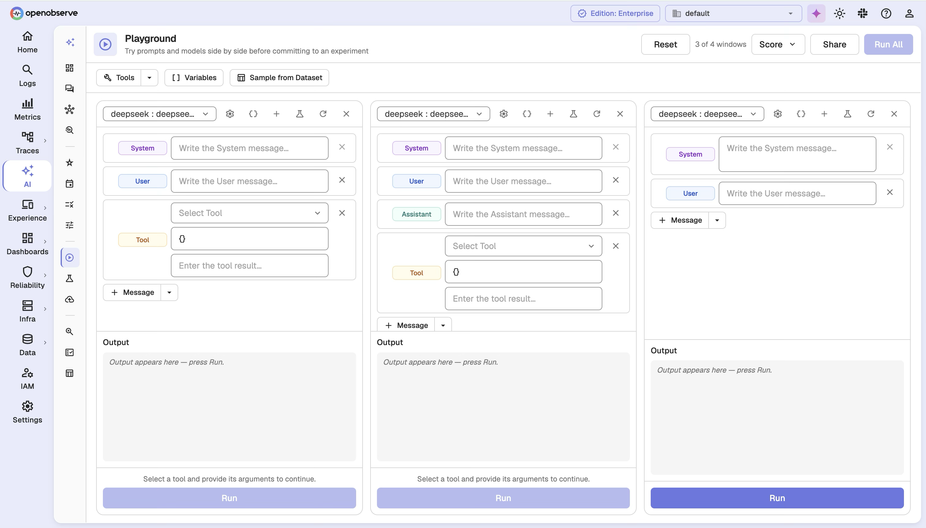 Playground workbench showing variant columns and case rows