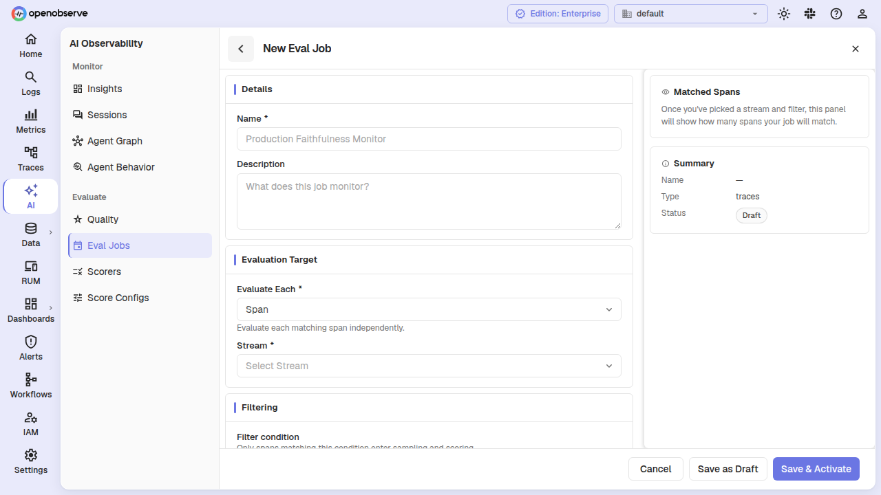 eval job form with target scope selector