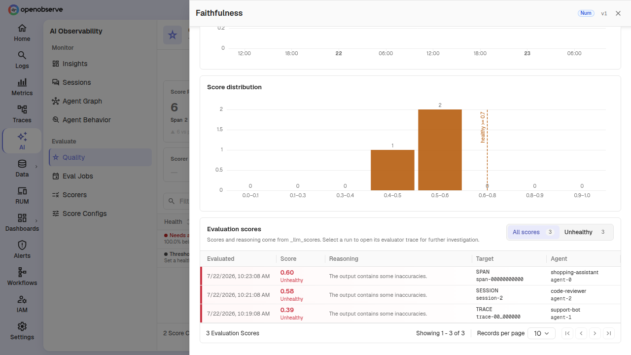 evaluation runs table in quality detail