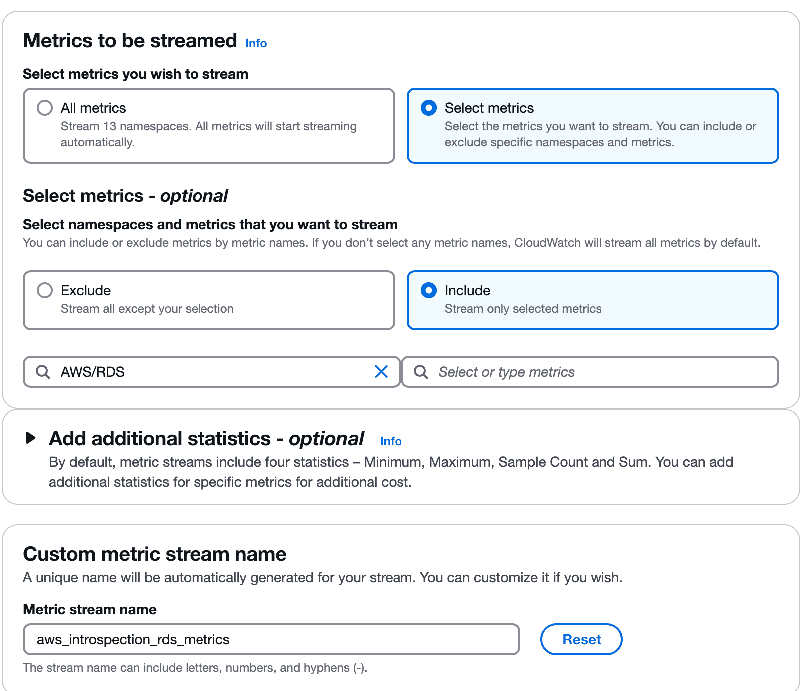 Create Metric Stream