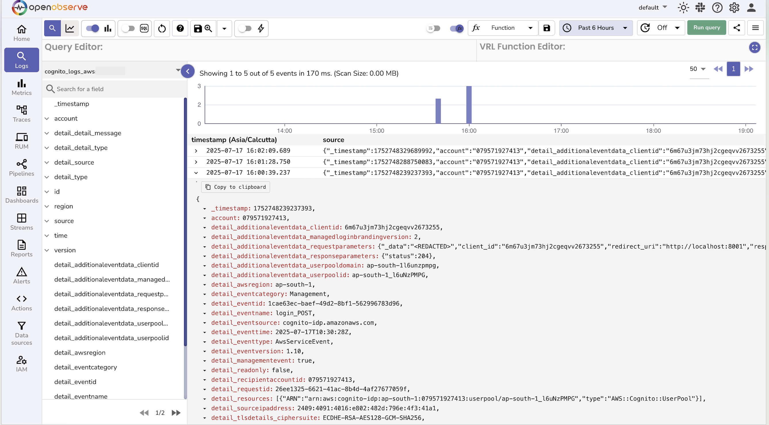 Verify Cognito Logs