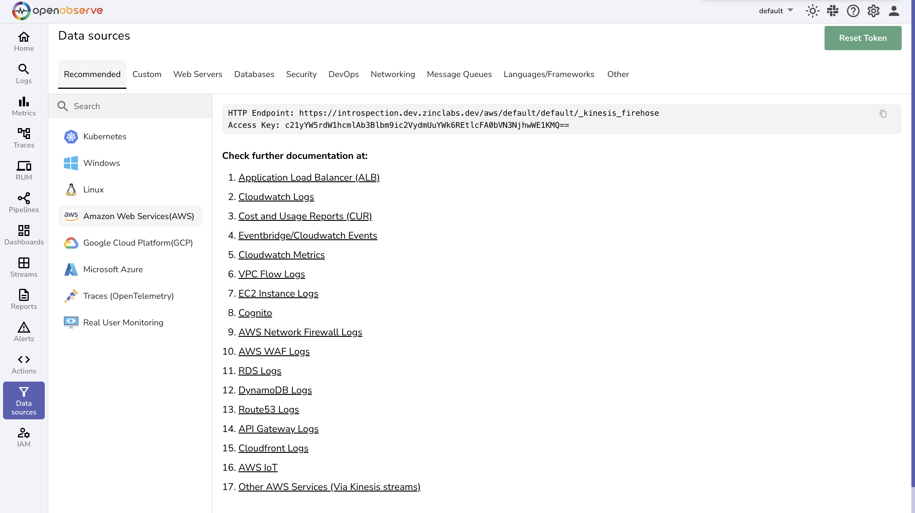 Get OpenObserve Ingestion URL and Access Key