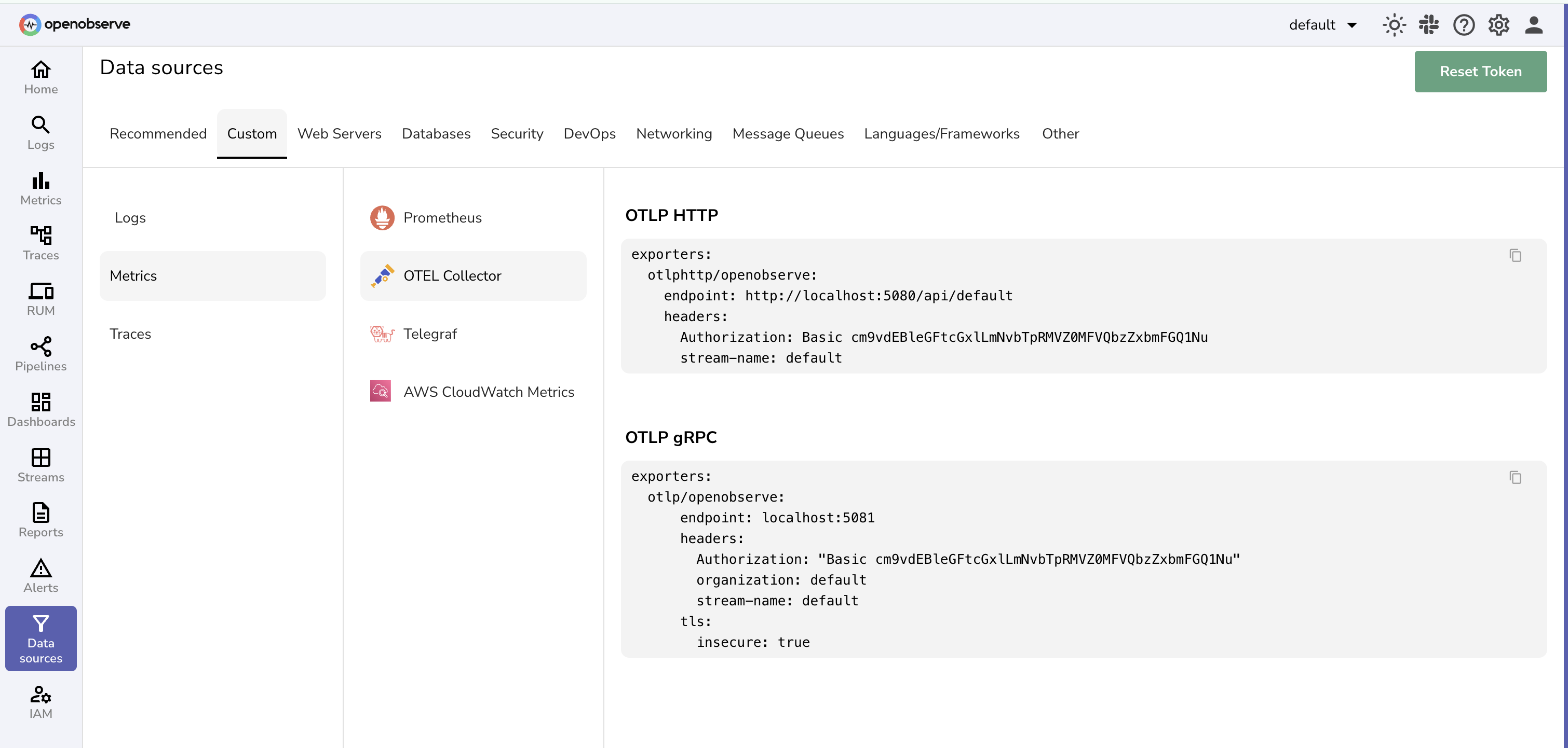 OpenObserve Metrics Creds