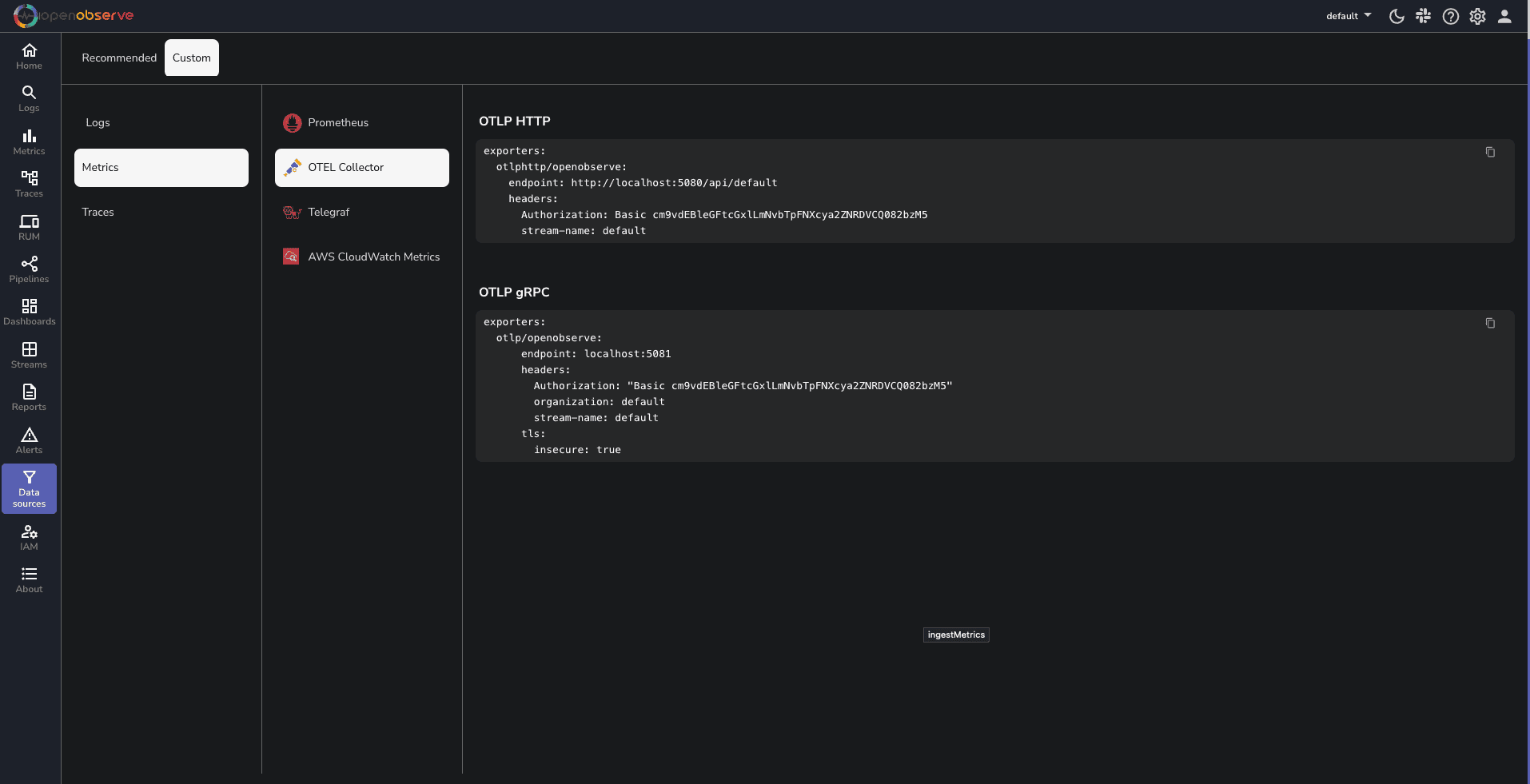 Get OpenObserve Ingestion URL and Access Key