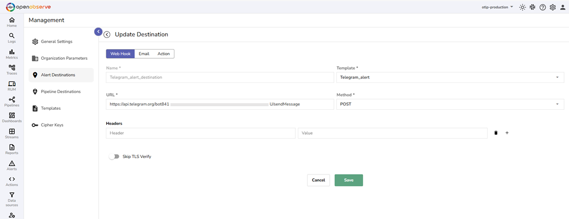 Create Alert Destination