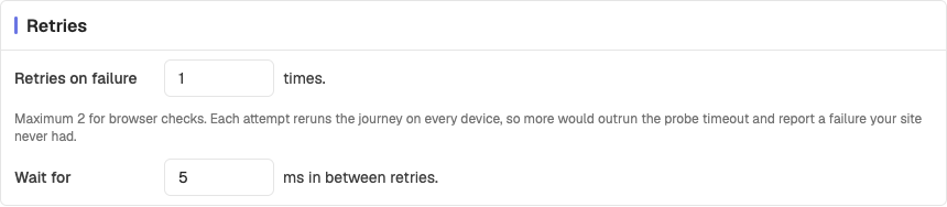 Retries card with retry count and wait between retries, plus the maximum retries hint