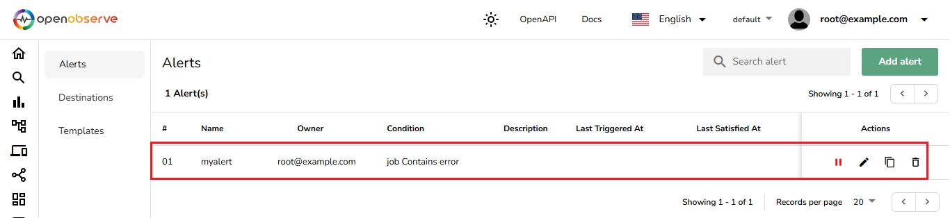 Logs with condition triggering alerts in OpenObserve