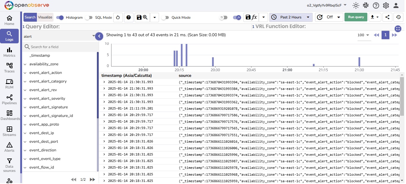 sending alerts Logs