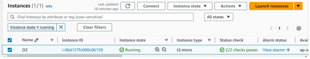 AWS EC2 Console - EC2 Dashboard Showing Launched Instance