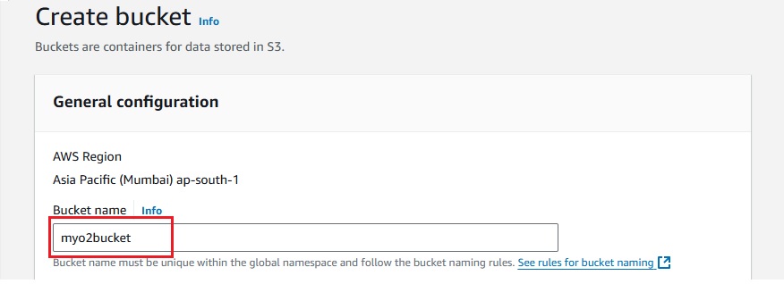 AWS S3 Console - Step to Provide a Unique Bucket Name