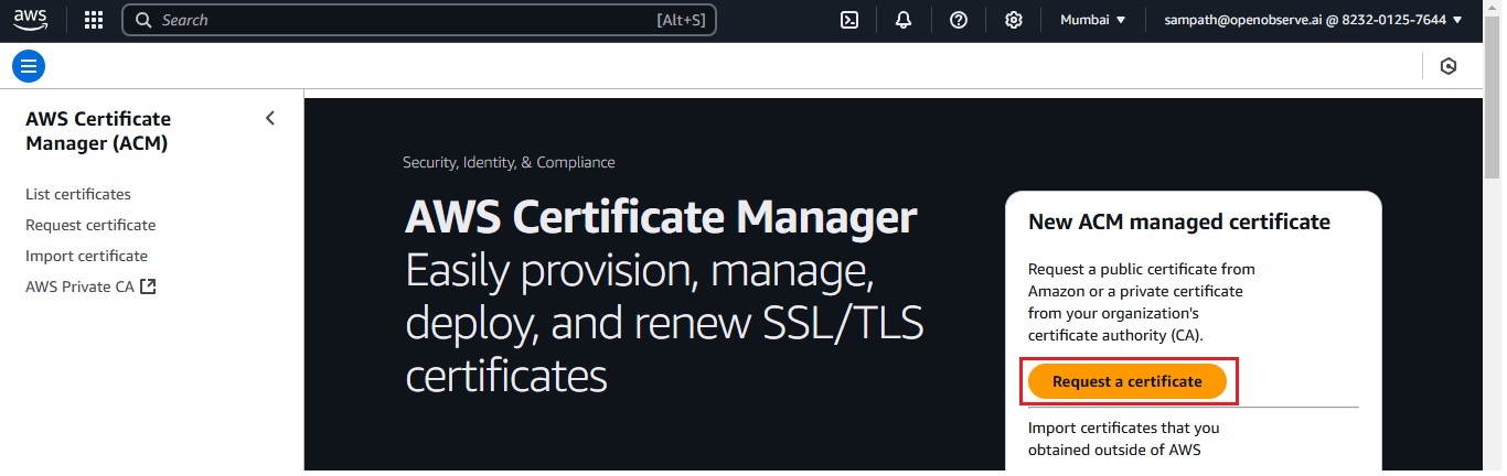 AWS Certificate Manager (ACM) - Requesting TLS Certificate for ALB