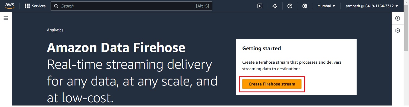 AWS Kinesis Console - Creating Kinesis Firehose Delivery Stream