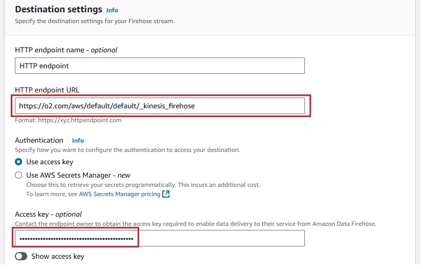 AWS Kinesis Console - Input HTTP Endpoint URL for Firehose