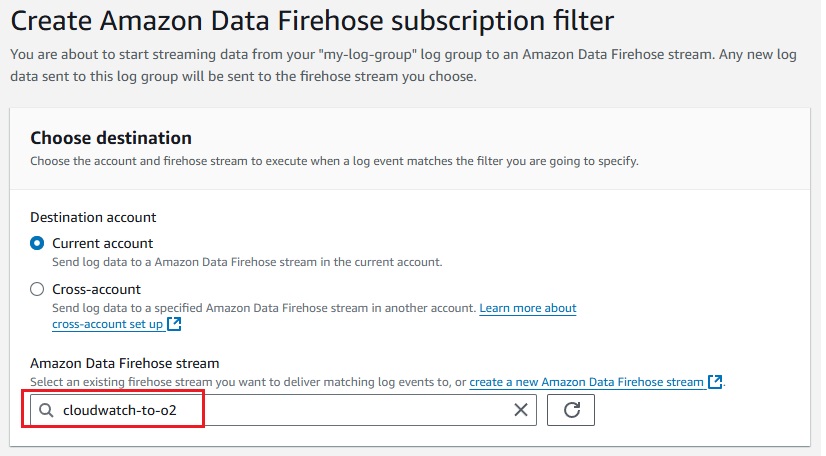 AWS CloudWatch - Choose Firehose Stream as Destination