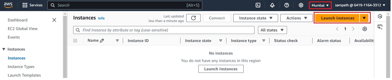 AWS EC2 Console - Launch Instance Option