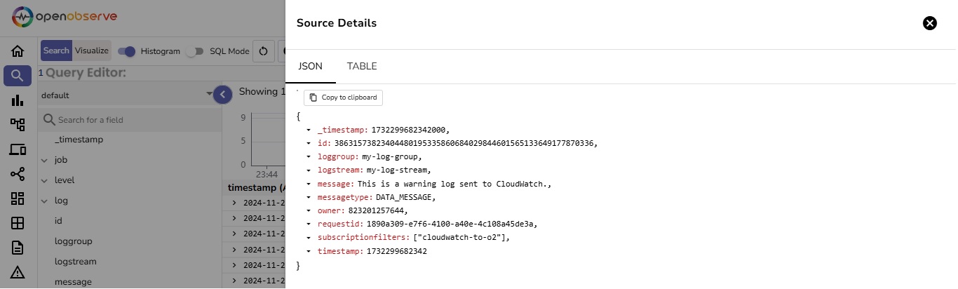 OpenObserve Dashboard - Viewing Log Details