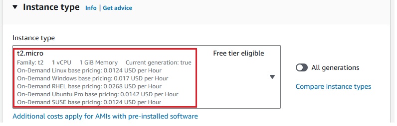 AWS EC2 Console - Instance Type Selection - t2.micro