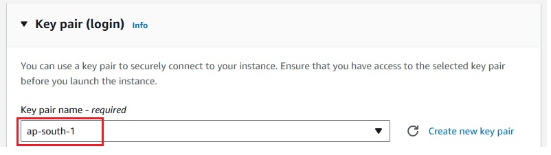 AWS EC2 Console - Key Pair Selection for SSH Access