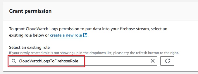 Granting permissions for CloudWatch Logs to send data to Firehose