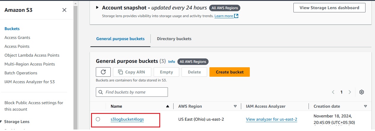 Accessing S3 service in AWS Management Console