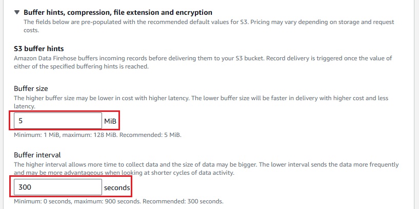 Kinesis Firehose buffering configuration options for data delivery