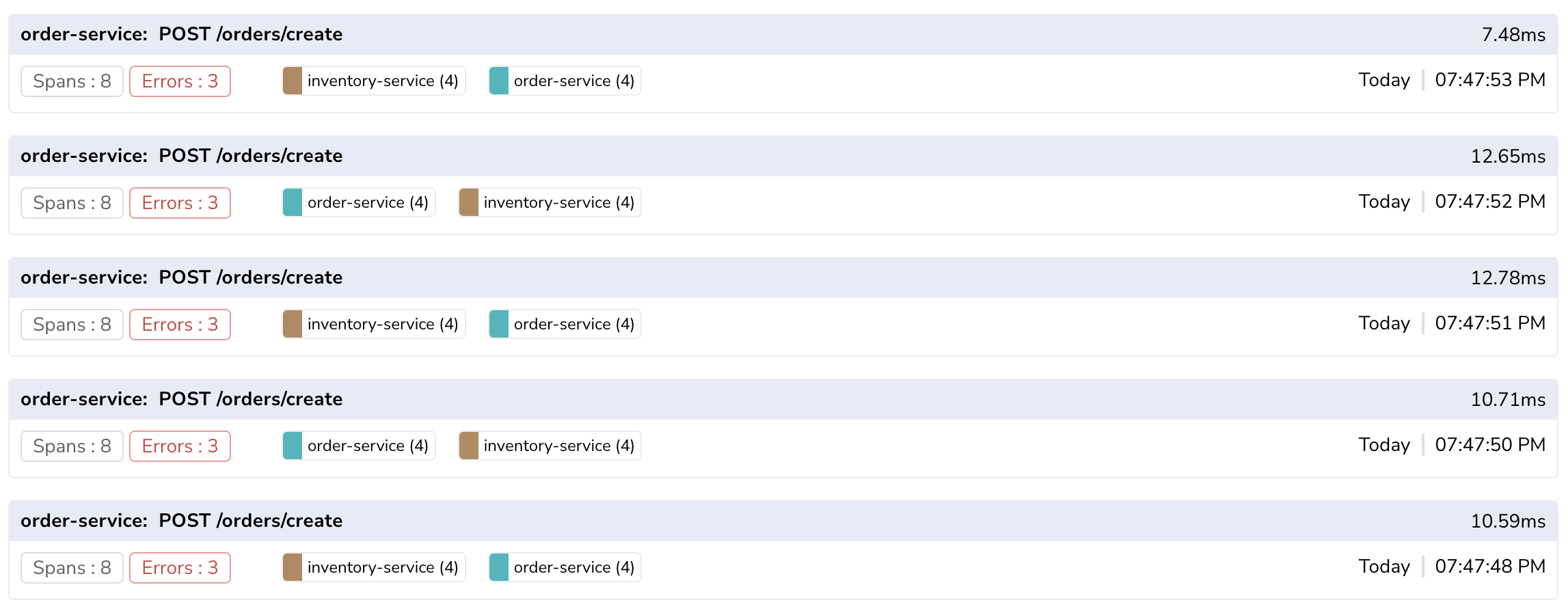 Errors clearly displayed alongside specific trace details on OpenObserve