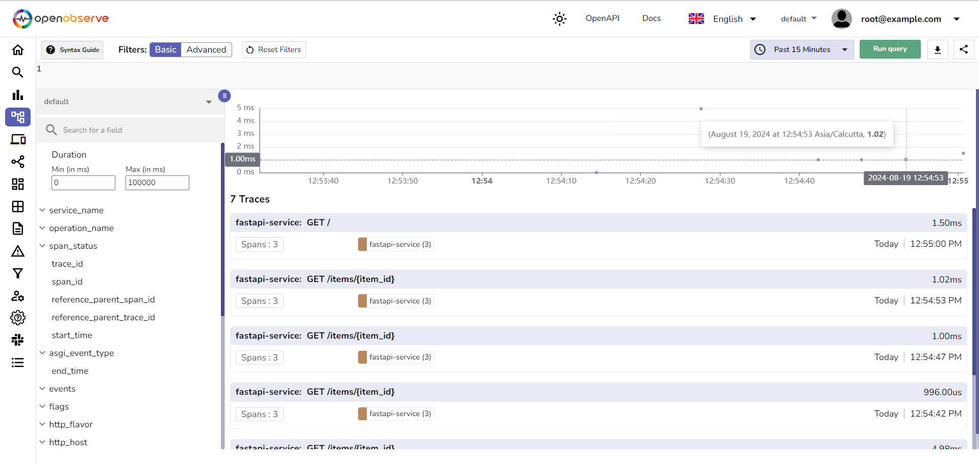 Trace dashboard