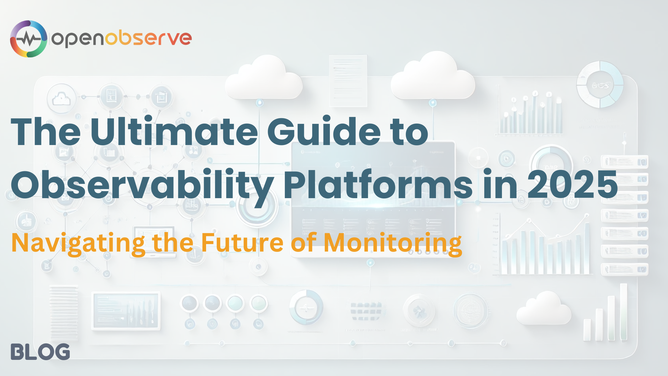 OpenObserve logo with cloud icons and monitoring dashboard elements on a light background showcasing observability platform features; banner image for blog post