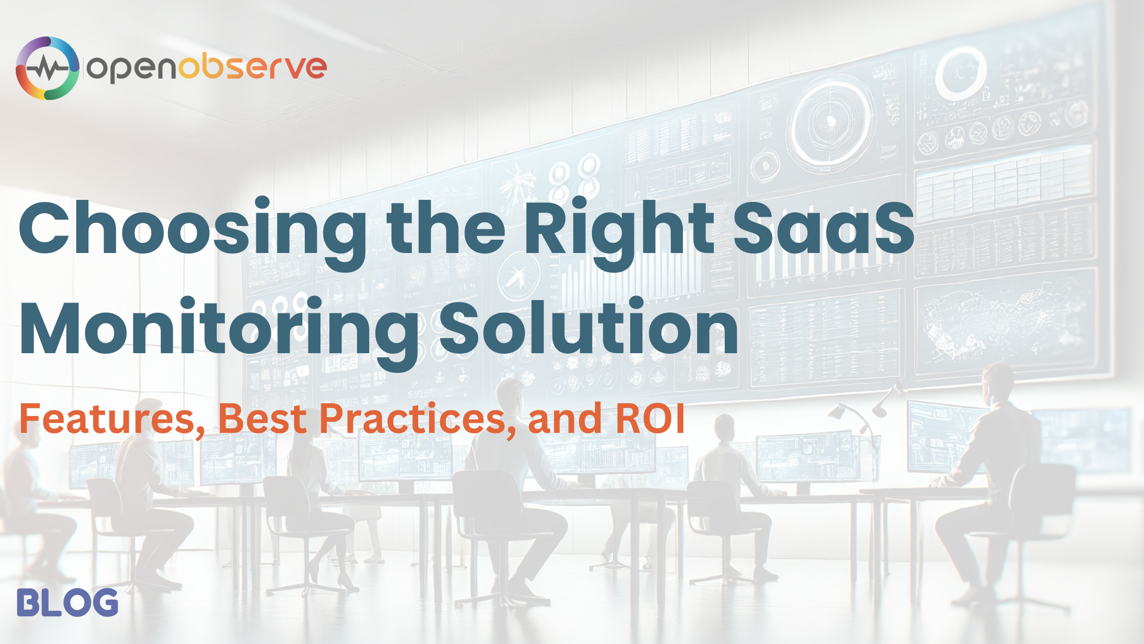 Modern operations center with monitoring displays showing SaaS performance metrics and OpenObserve branding